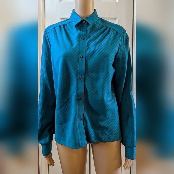 New Lady arrow long sleeve button-down shirt with ascot scarf tie back, TC - Picture 1 of 7